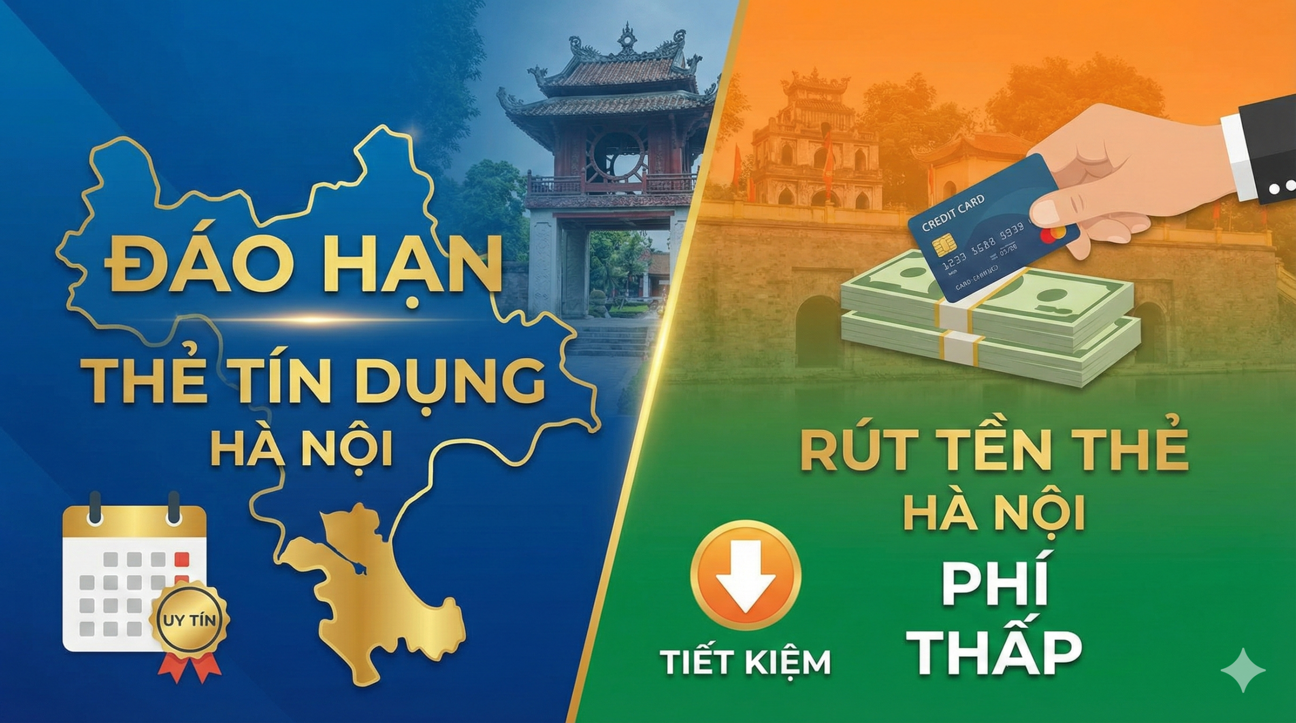 Đáo hạn thẻ tín dụng Hà Nội, rút tiền thẻ Hà Nội phí thấp