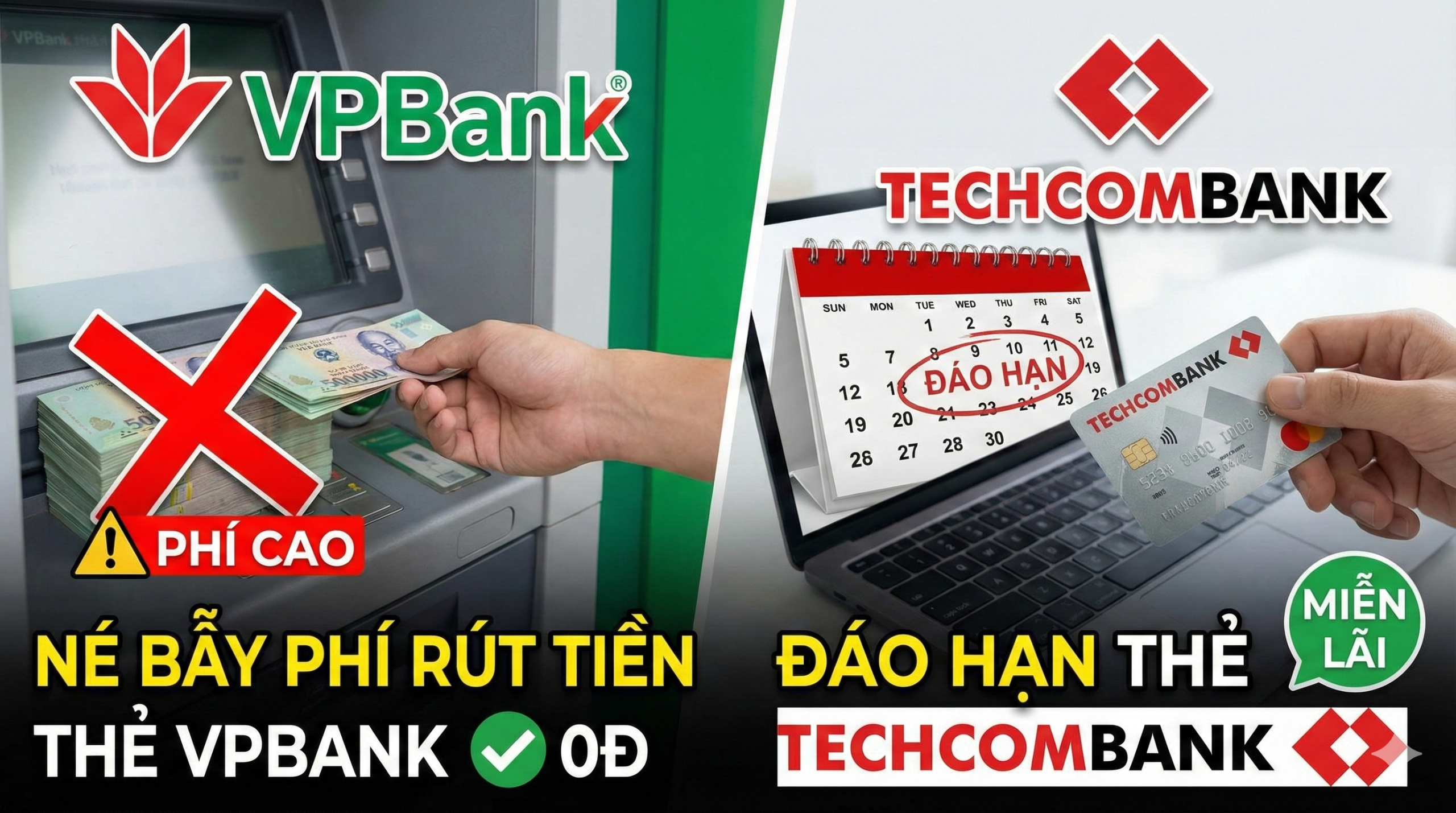 Né bẫy Phí rút tiền thẻ VPBank, đáo hạn thẻ Techcombank